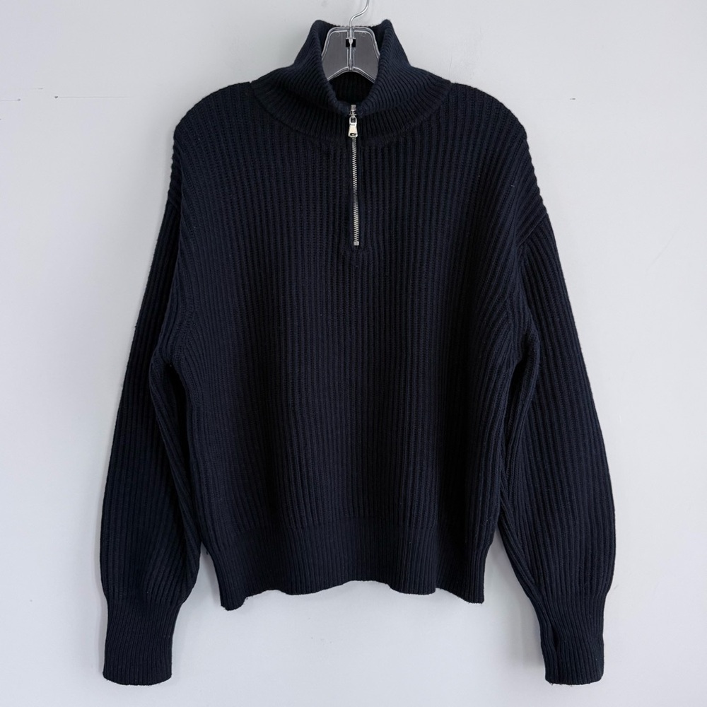 Dunst Half Zip Ribbed Wool Sweater Navy S Chunky Knit Minimalist Quiet Luxury - Picture 7 of 16